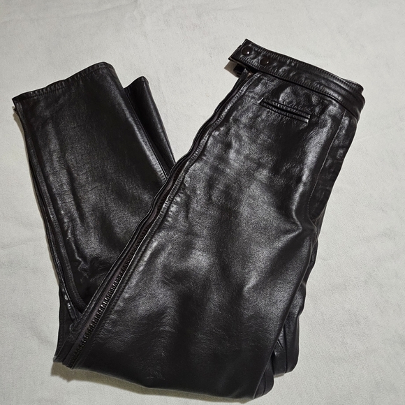 Leather pants. Brown Women's size 28 button waist zipper down the leg - Picture 2 of 7
